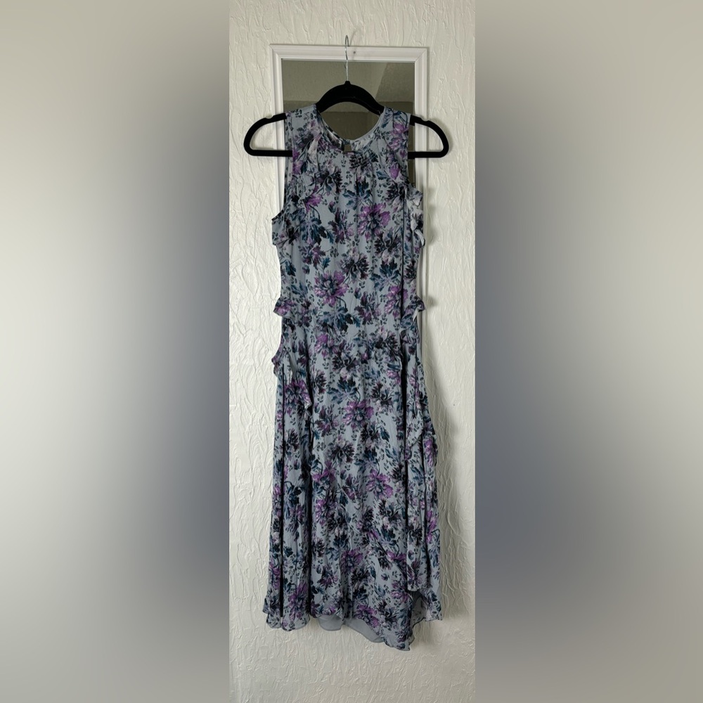 Sundance Blue & Purple Floral Print Tank Maxi Dress With Ruffles Size Small